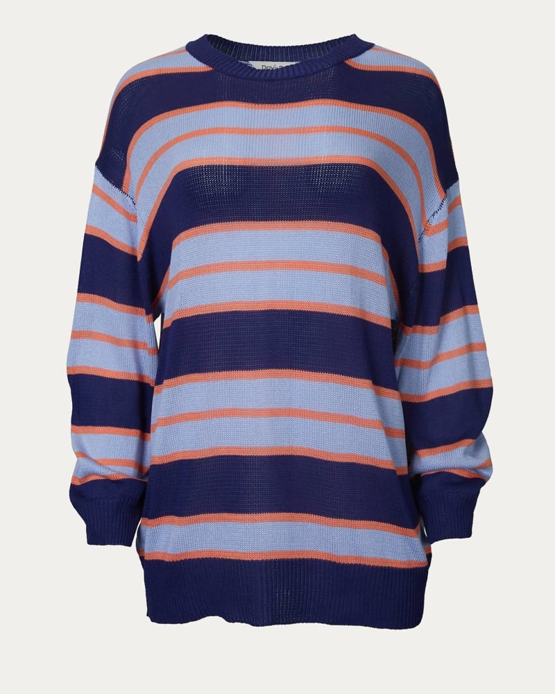 Front of a size L Striped Oversized Sweater in Navy in Navy by J.NNA. | dia_product_style_image_id:340479